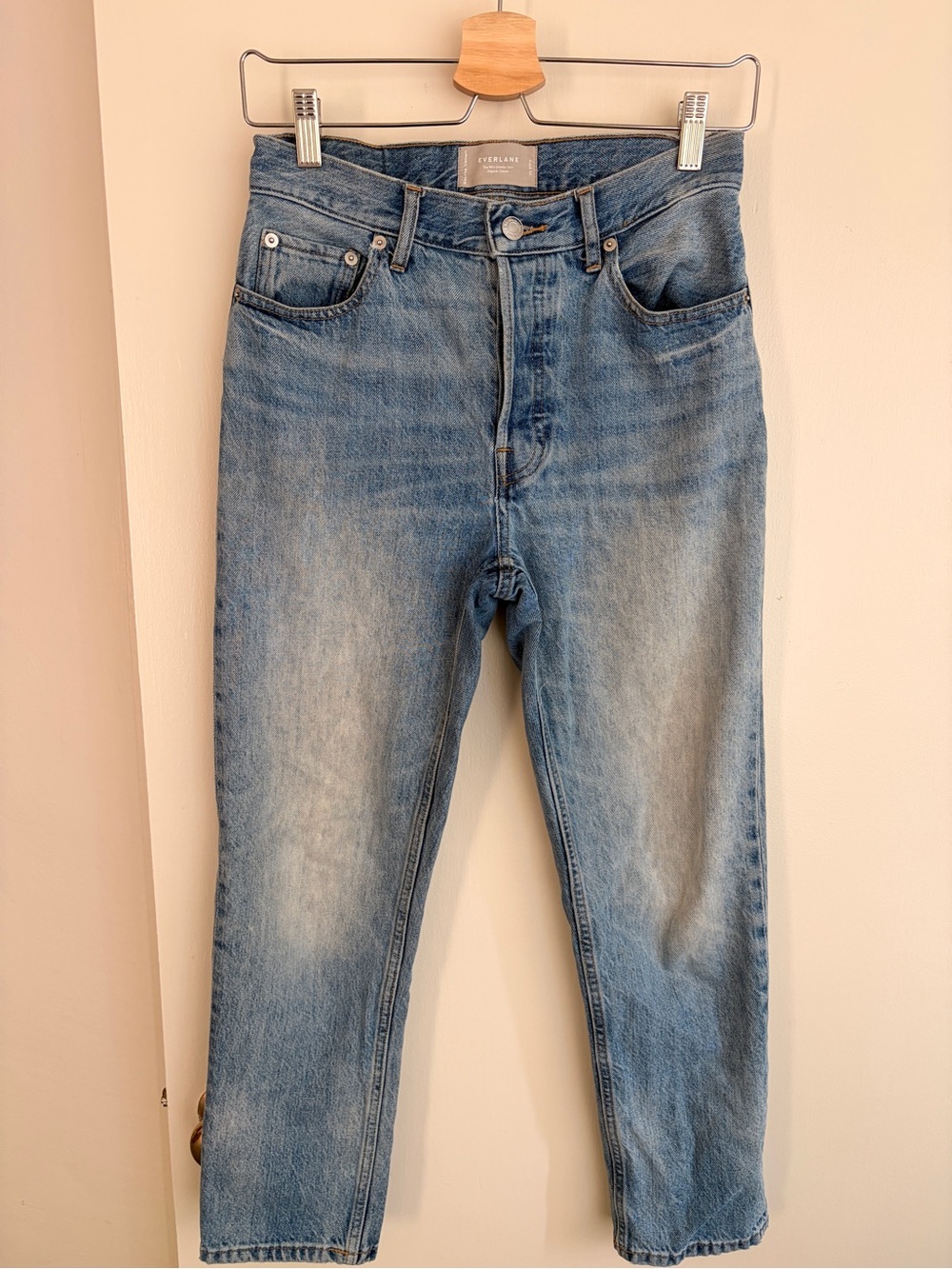 Light Blue Women’s Jeans - Everlane Classic Straight Fit jeans.
